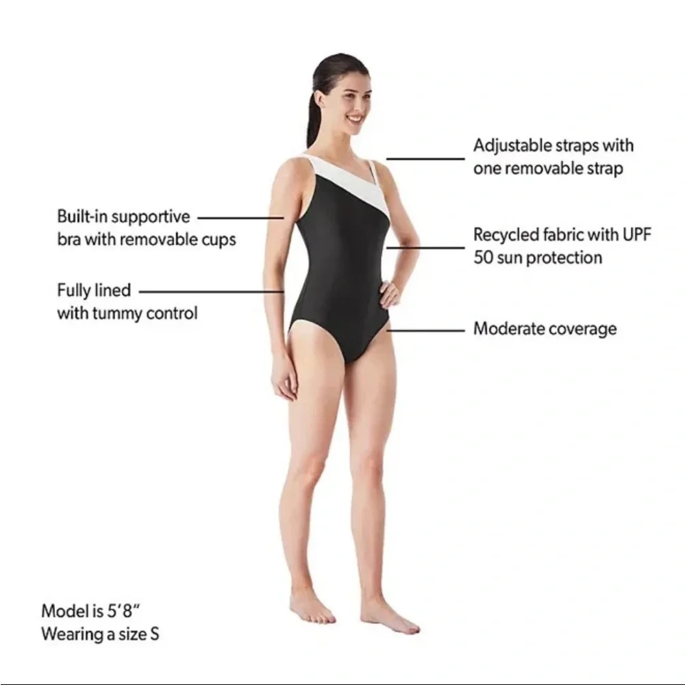 Member's Mark Women's‎ Asymmetric One-Piece Swimsuit Size XXL Black
